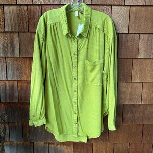 NWT Pilcro Anthropologie Lime The Bo Boyfriend Button Front Shirt - Women's XL